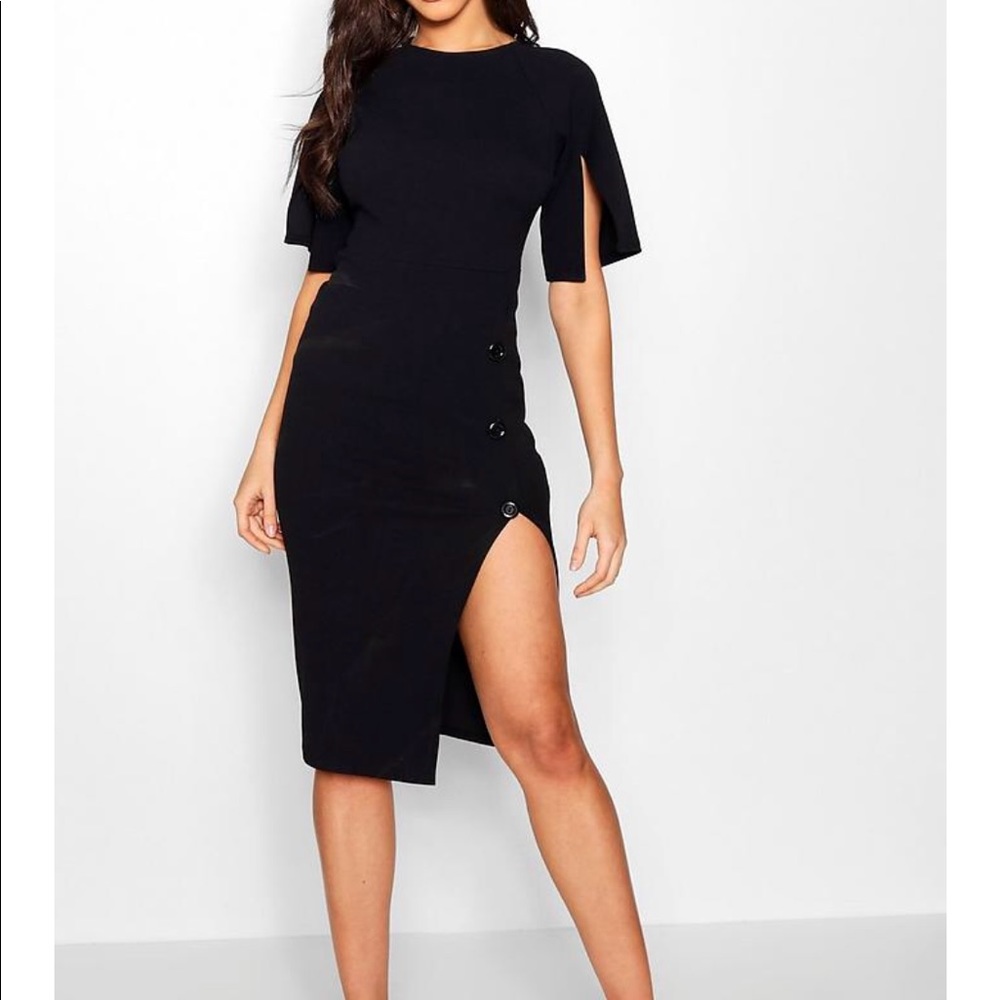 Split sleeve button midi dress